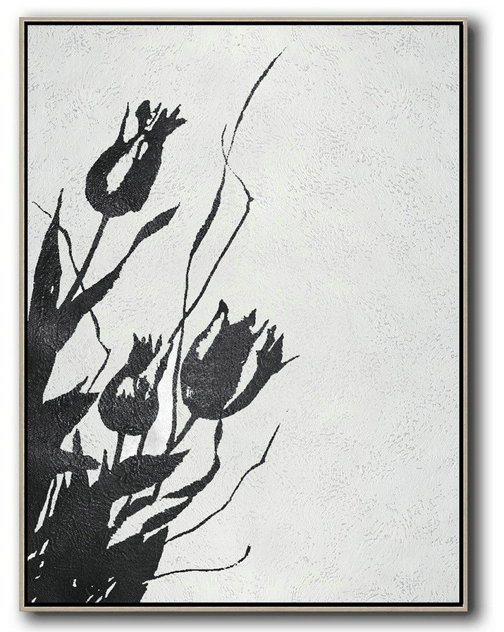 Acrylic On Canvas Abstract,Black And White Minimal Painting On Canvas - Abstract Artwork Online
